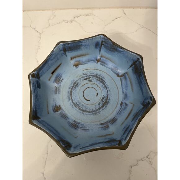 Vtg MCM Royal Haeger Pottery Blue Brown 3002 Octagon Succulent Planter Tip Chip - Picture 3 of 6